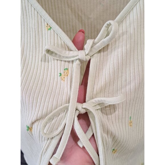 Y2K Arizona Lemon Print Ribbed Long Sleeve Double Tie-Front Cropped Top Shirt M - Picture 3 of 9